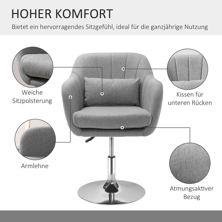 Arbejdsskammel drejeskammel op til 136 kg, højdejusterbar, hørlignende polyester, stål, grå, 60 x 60 x 79-91 cm