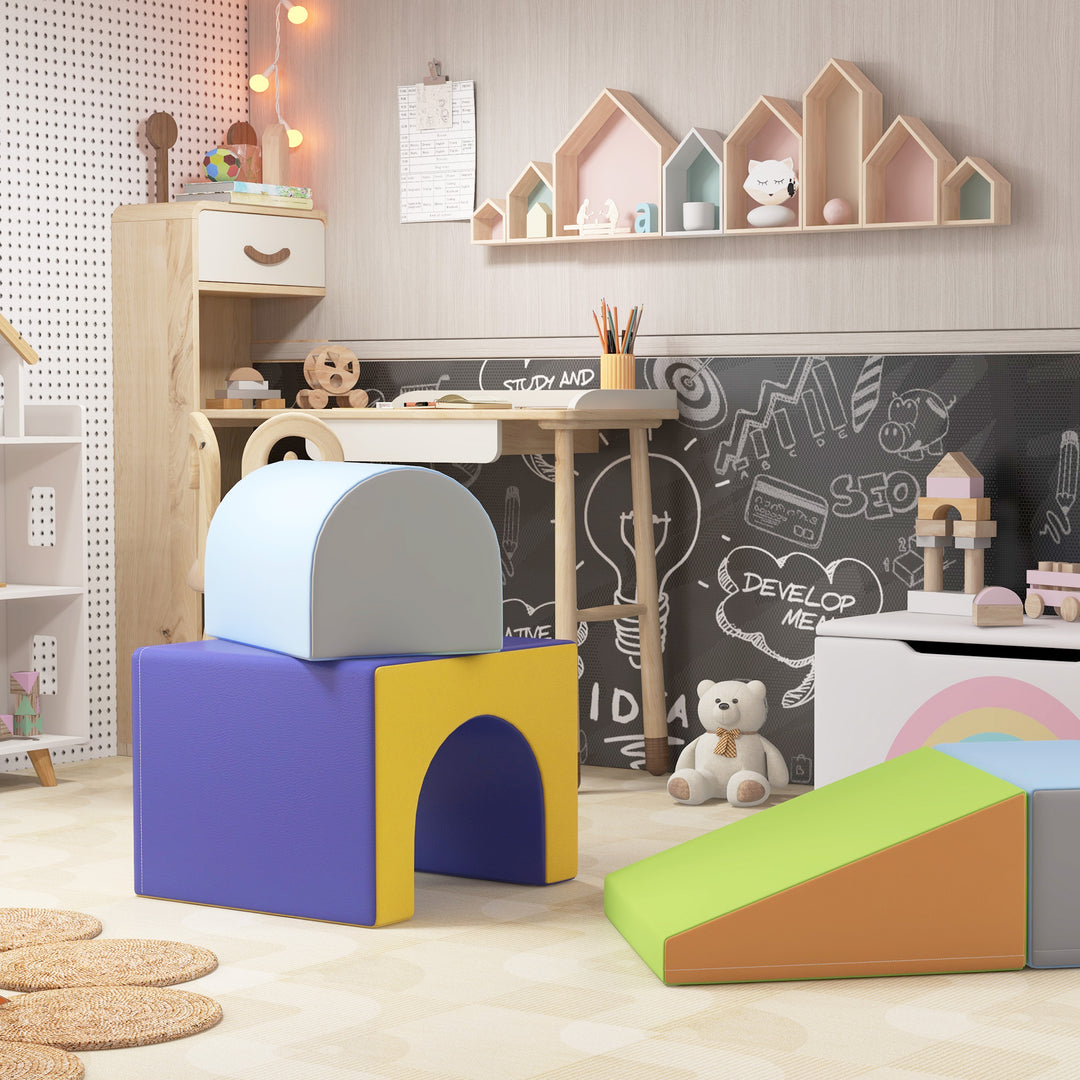 4-Delt blødt byggeklodssæt til klatring og rutsjebane, betræk af kunstlæder, til børn i alderen 1-3 år, flerfarvet