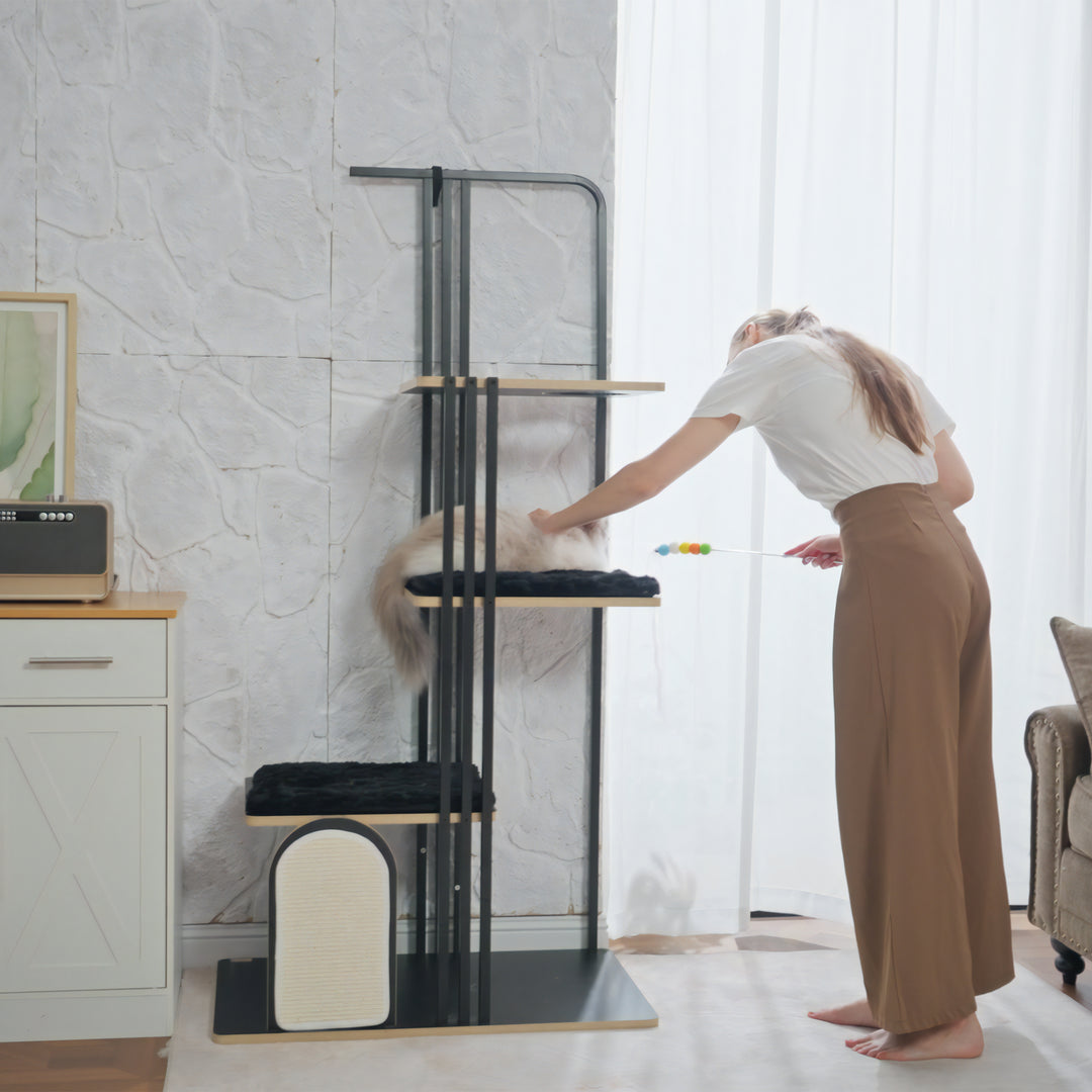 Kradsetræ, industridesign, 3 platforme, 2 puder, kradsevæg, stålramme, sort, 85 x 48 x 170 cm