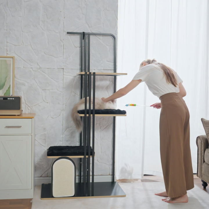 Kradsetræ, industridesign, 3 platforme, 2 puder, kradsevæg, stålramme, sort, 85 x 48 x 170 cm