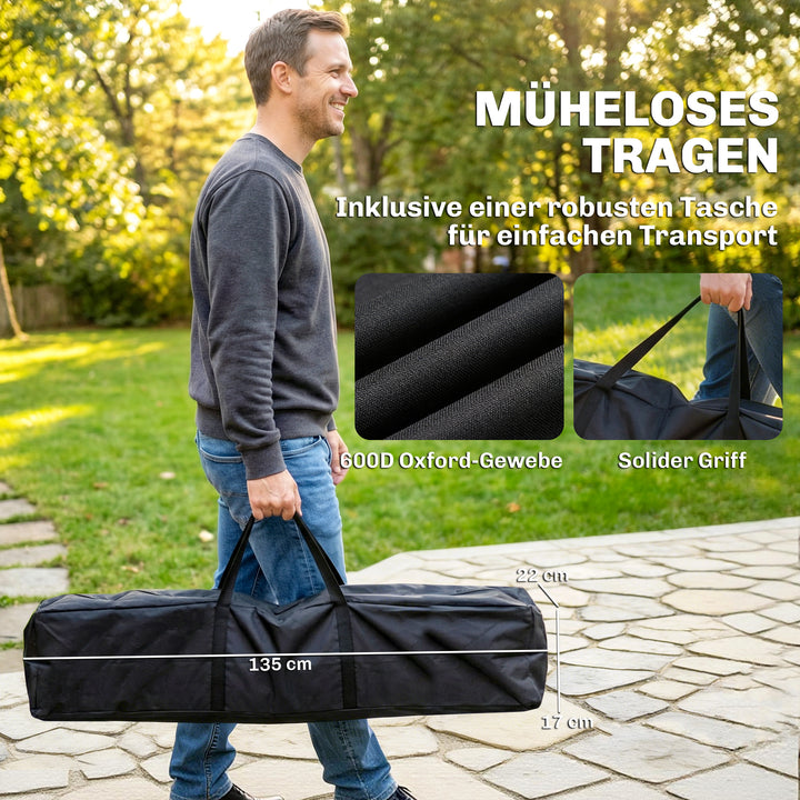 Justerbar, foldbar, bærbar hængekøjestander med bæretaske, 290x78x100 cm, sort