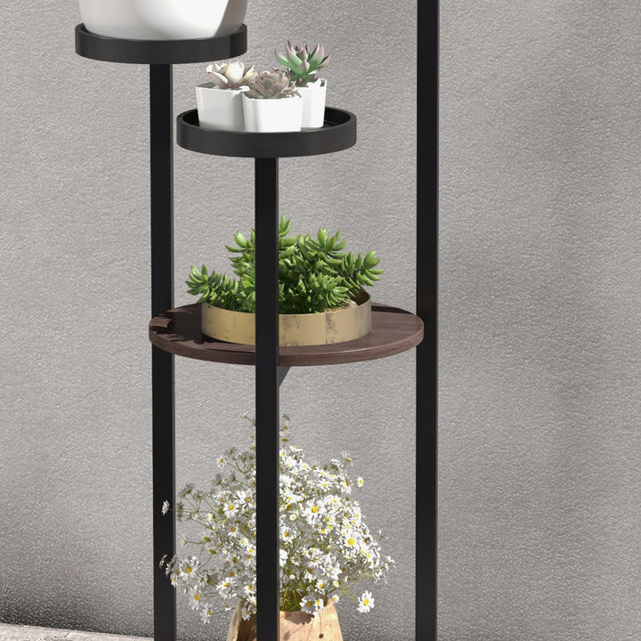 Blomsterstativ, 5 niveauer, til indendørs og udendørs brug, stål + fyrretræ, 28 x 28 x 87 cm, brun/sort
