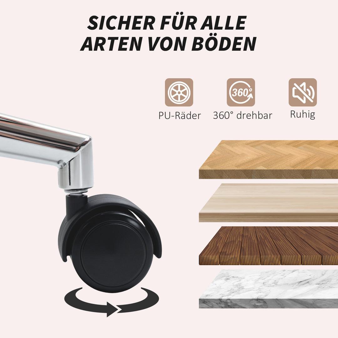 Kontorstol, skrivebordsstol med polstring, vippefunktion, drejelig, rullbar, cremehvid