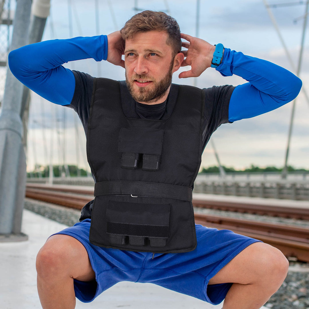 Vægtvest 15 kg / 20 kg / 30 kg justerbar træningsvest med aftagelige vægte Løbevest til kvinder og mænd til muskelopbygning, styrketræning, løb, fitness, crosstraining