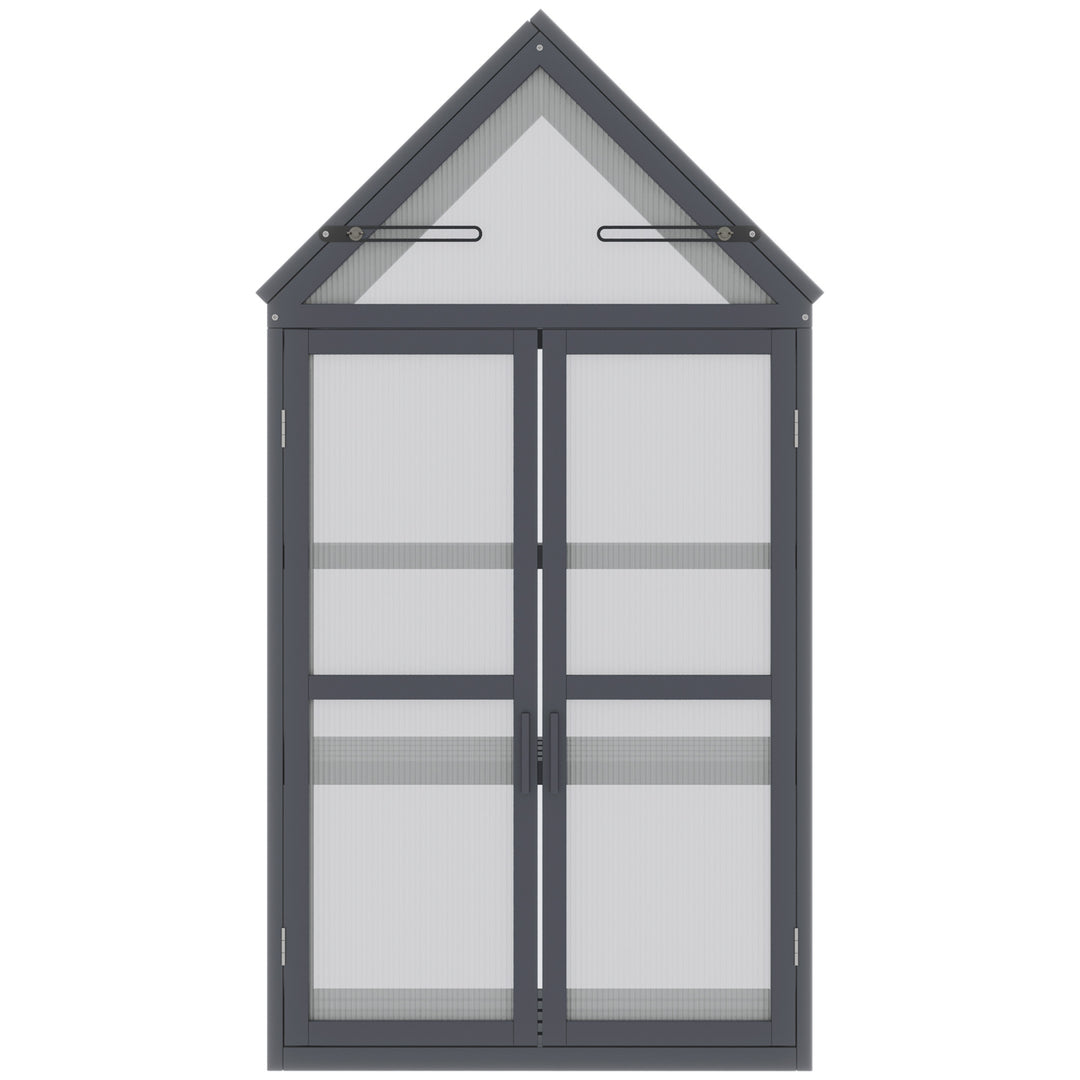 Mini-drivhus til koldt stel, 3 niveauer, drivhusplantebed med hængslet tag, dobbeltdøre, lavet af træ, polycarbonat, vejrbestandig, naturlig 70,5 x 42 x 132 cm