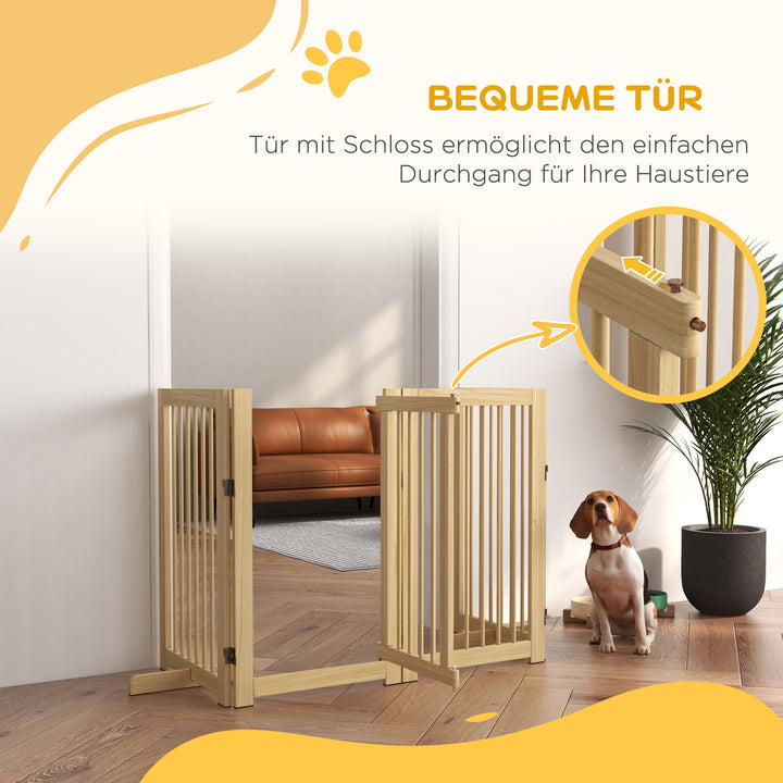 Hundegitter, fritstående, foldbart, med dør og fødder, træramme, 220x36x91cm