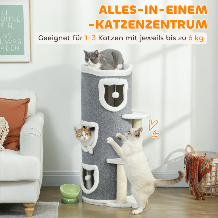 Kradsetønde 101 cm høj til katte op til 6 kg med hule og legebold, grå
