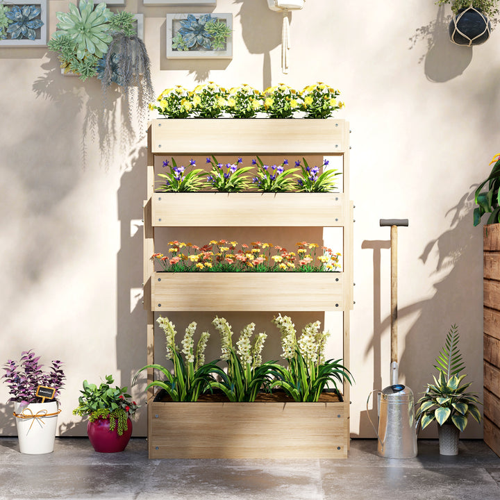 Udendørs højbed af træ, 4-niveau plantebed med drænhuller, kold ramme, havebed, 88,5 x 45 x 140 cm, naturtræ