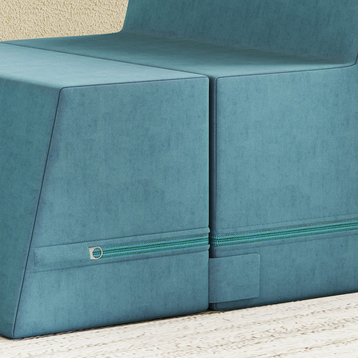 2-delt blødt legesæt til småbørn, kunstlæder, skum, til klatring, bygning, leg, beige+blå