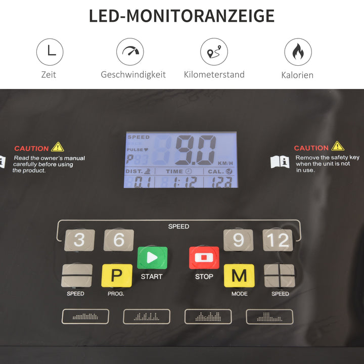 Løbebånd foldbart elektrisk 500 w 1-12 km/t led display kopholder og mobiltelefonholder meget velegnet til hjemmefitness indendørs fitness sort 134 x 60 x 118 cm