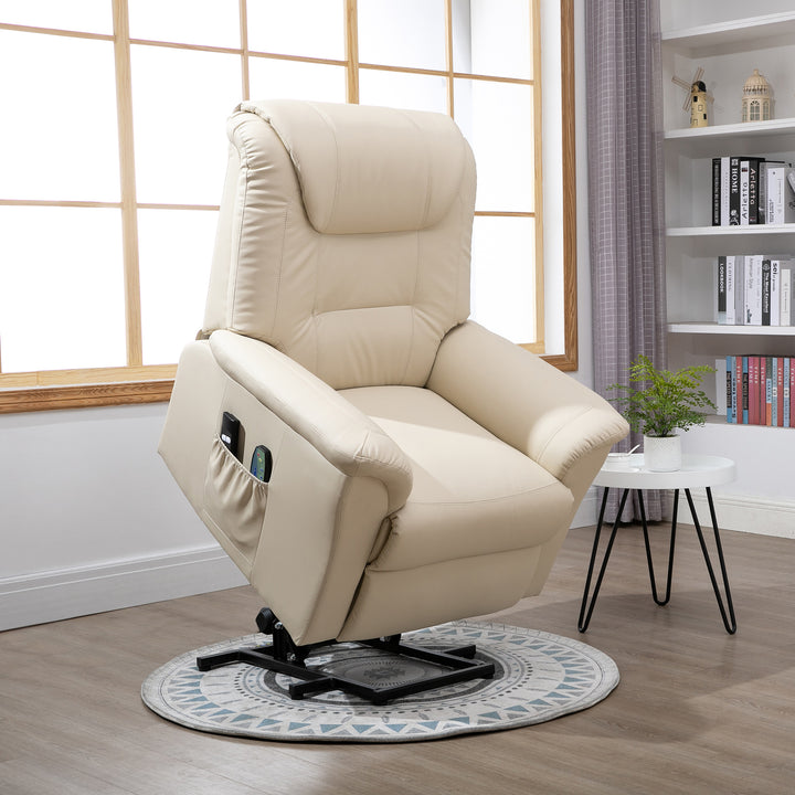 Massagestol med ståstøtte, 8 vibrationspunkter, varmefunktion, fodstøtte, cremefarvet