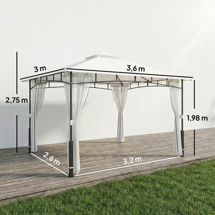 Pavillon, 3x3,6 m, vandafvisende, robust havepavillon med myggenet, dobbelttag, til have, terrasse, sort