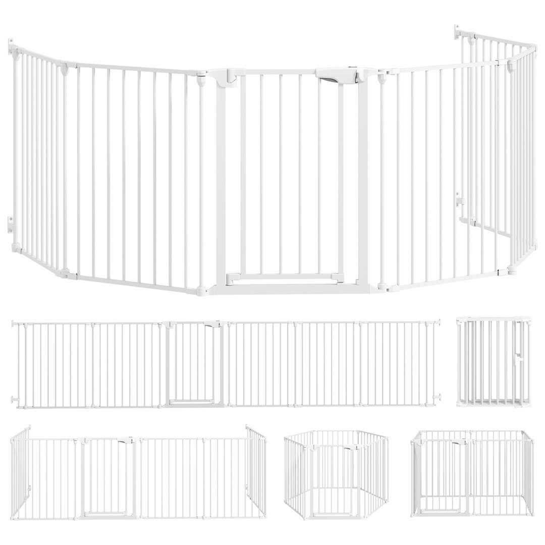 Kæledyrshegn, 6-panels barriere med dør, foldbar, til små og mellemstore hunde, plastik, kulstofstål, hvid