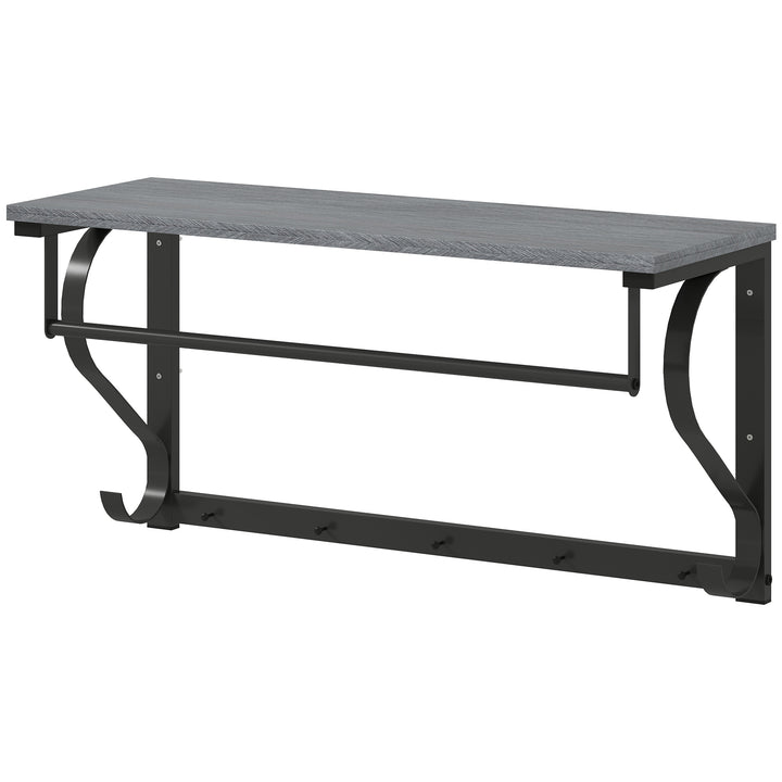 Vægmonteret tøjstativ, frakkekrog, 5 kroge, øverste rum, alsidig, grå