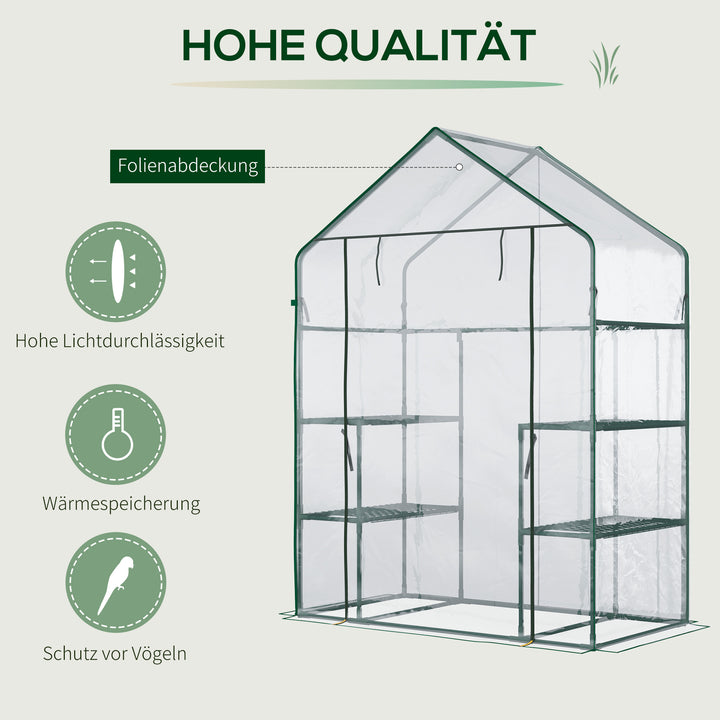 Drivhus til walk-in/tomatdrivhus/drivhus/kold ramme med 6 hylder, transparent, stål/PVC-plast, 142 x 73 x 195 cm