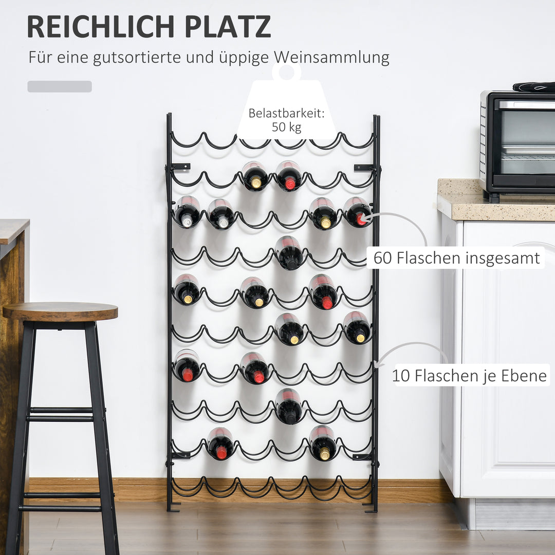 Vinreol vinstativ flaskereol 60 flasker vægmonteret metal sort