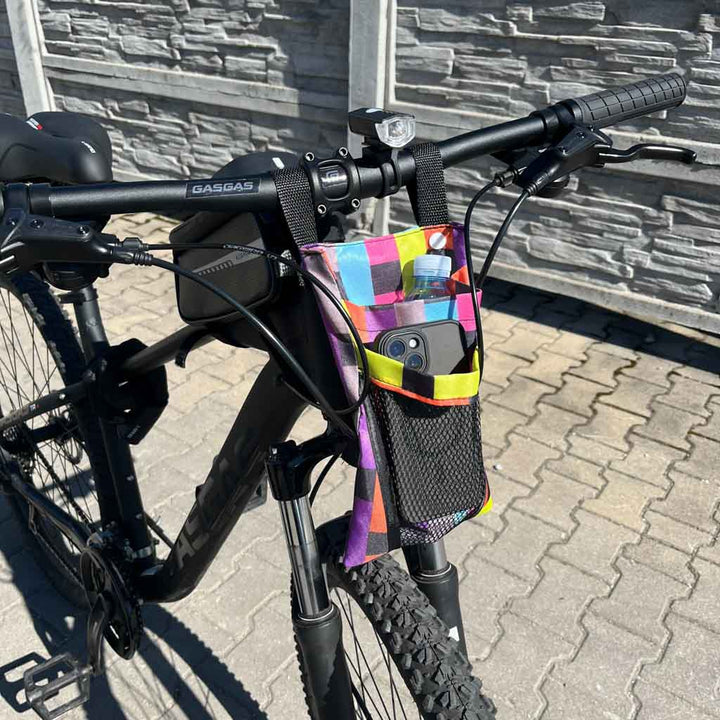 Taske til cykel, scooter, telefon, cykeltaske, farverigt tern.