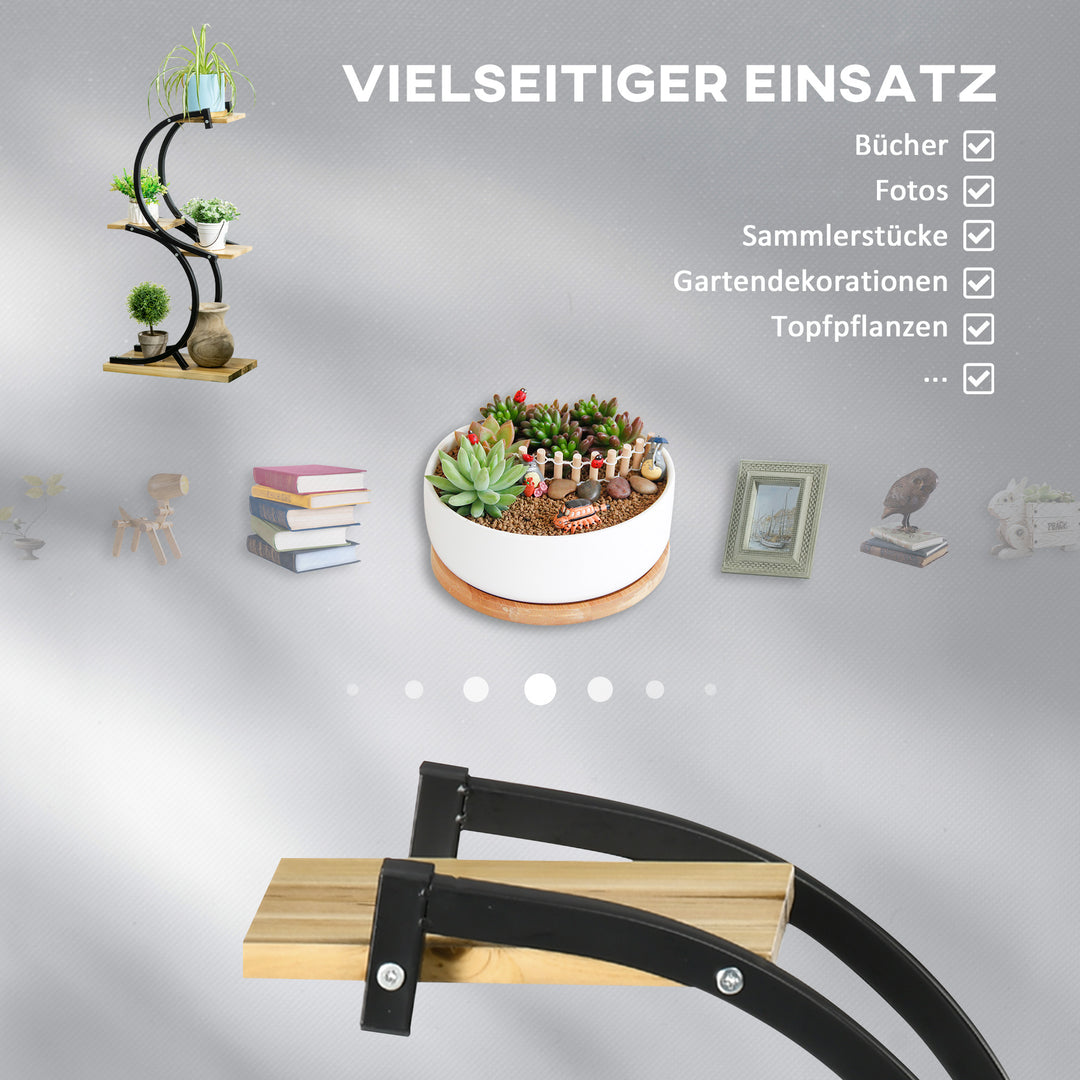 Plantestativ med 4 hylder, massivt træ, vejrbestandigt, 46 cm x 25 cm x 91 cm, sort + naturlig