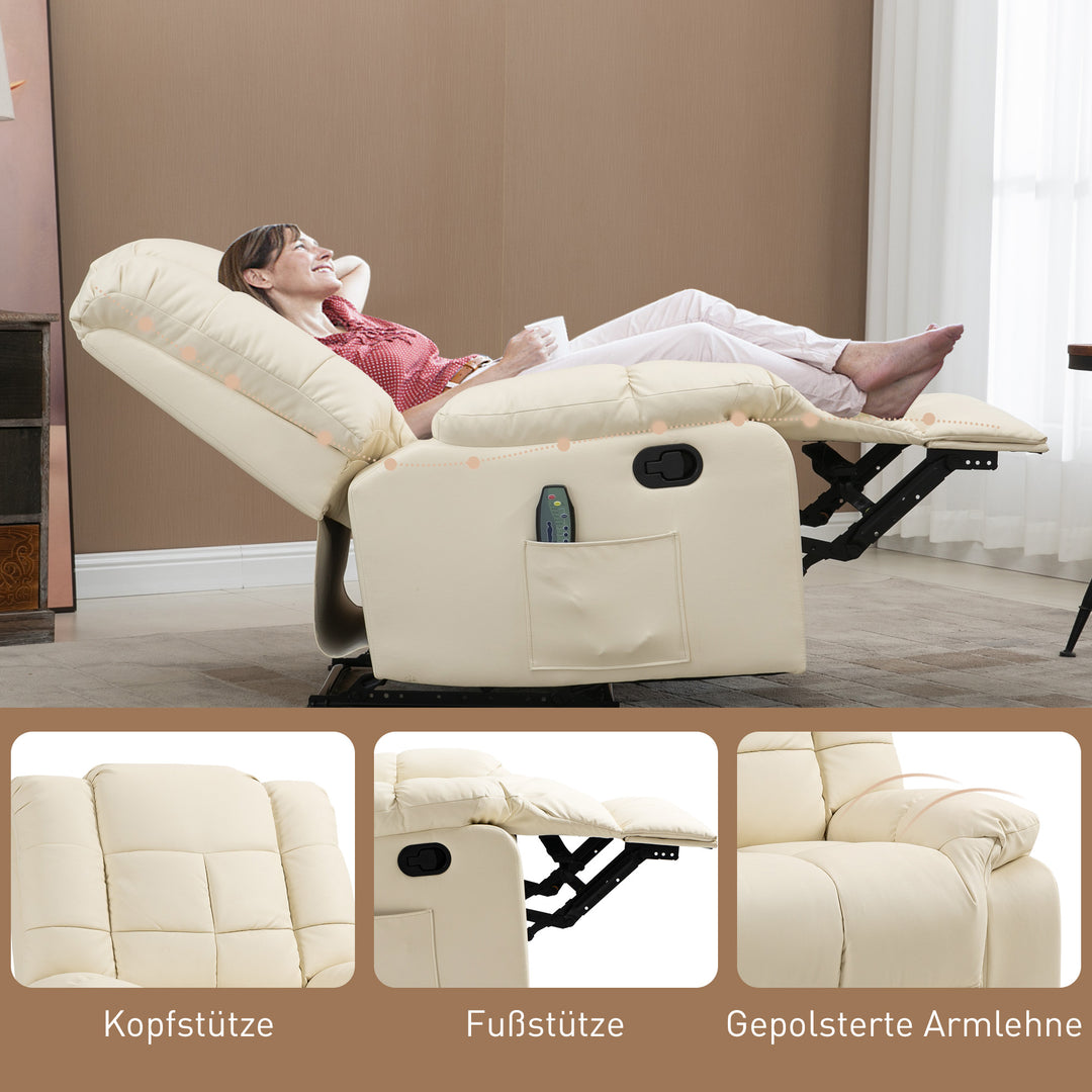 Massagestol, afslappende stol, 8 vibrationspunkter, hvilefunktion, kunstlæder, cremehvid, 94x99x99cm