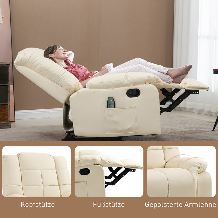 Massagestol, afslappende stol, 8 vibrationspunkter, hvilefunktion, kunstlæder, cremehvid, 94x99x99cm