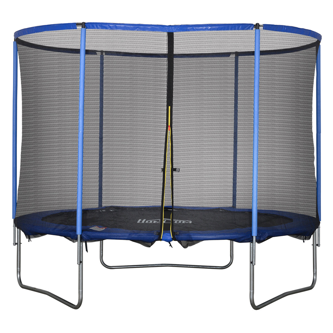 Trampolin med sikkerhedsnet havetrampolin til indendørs og udendørs brug fitnesstrampolin til børn og voksne stål blå+sort op til 113,6 kg ø305 x 248h cm