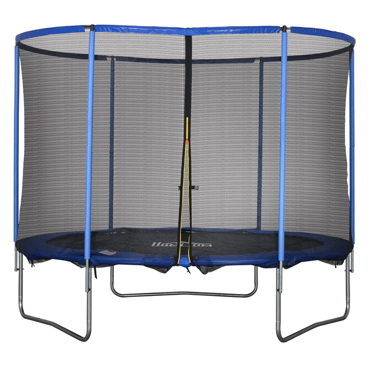 Trampolin med sikkerhedsnet havetrampolin til indendørs og udendørs brug fitnesstrampolin til børn og voksne stål blå+sort op til 113,6 kg ø305 x 248h cm