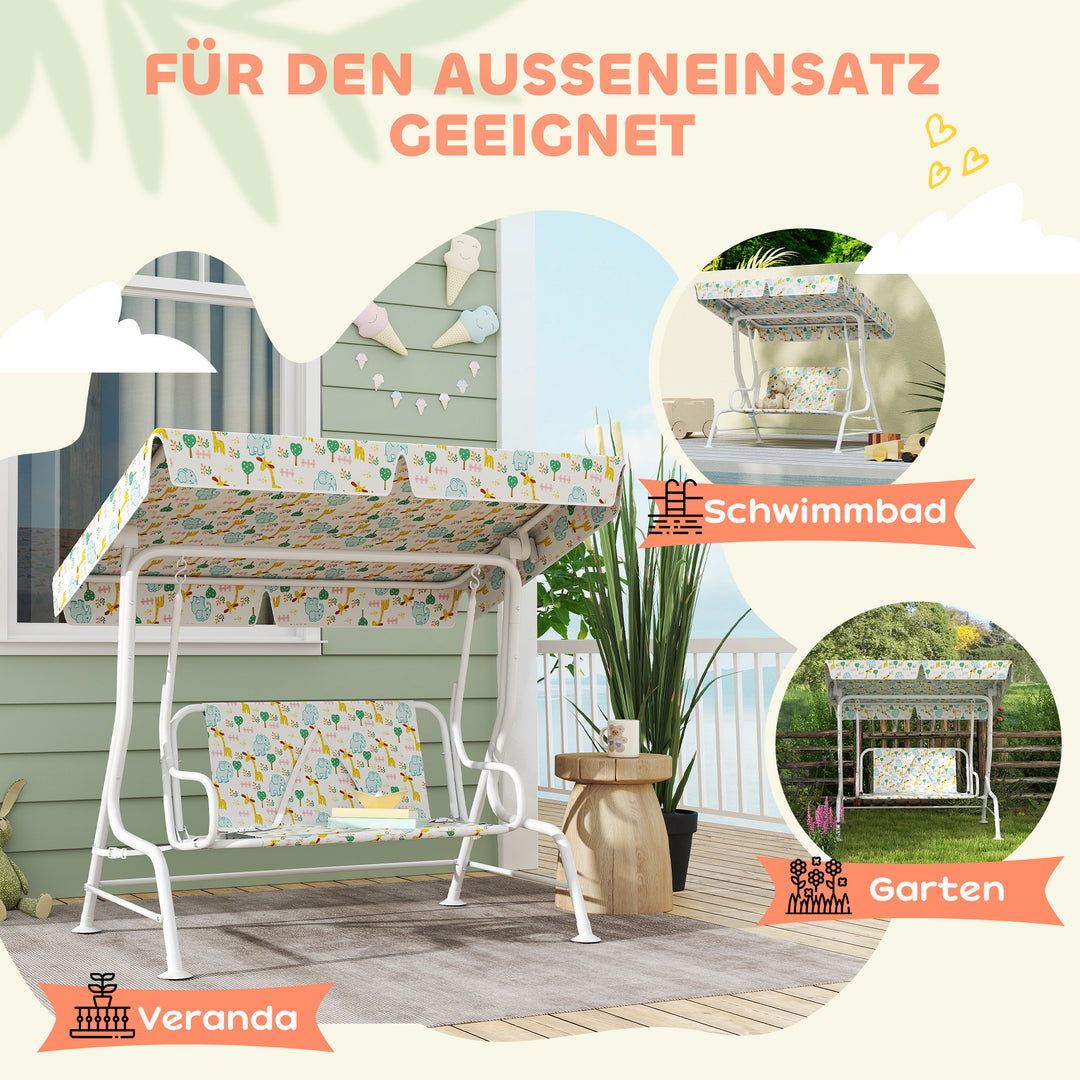 Børnegynge til verandaen, stålramme, 2-personers, 60 kg lasteevne, hvid