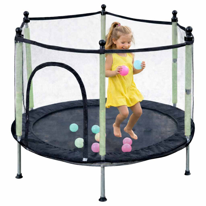 Trampolin til hjemmet og haven til børn, boldnet 140 cm, 55 tommer, grøn
