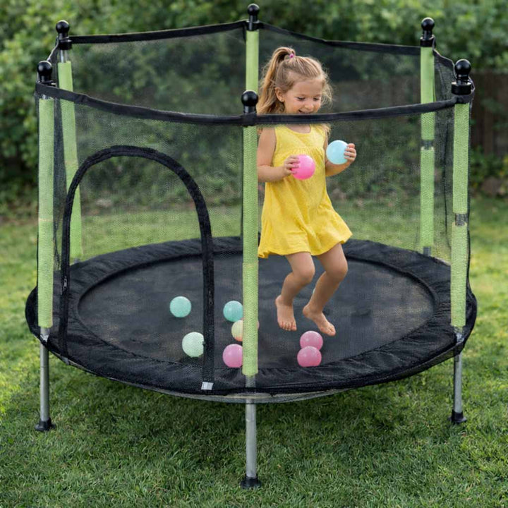 Trampolin til hjemmet og haven til børn, boldnet 140 cm, 55 tommer, grøn