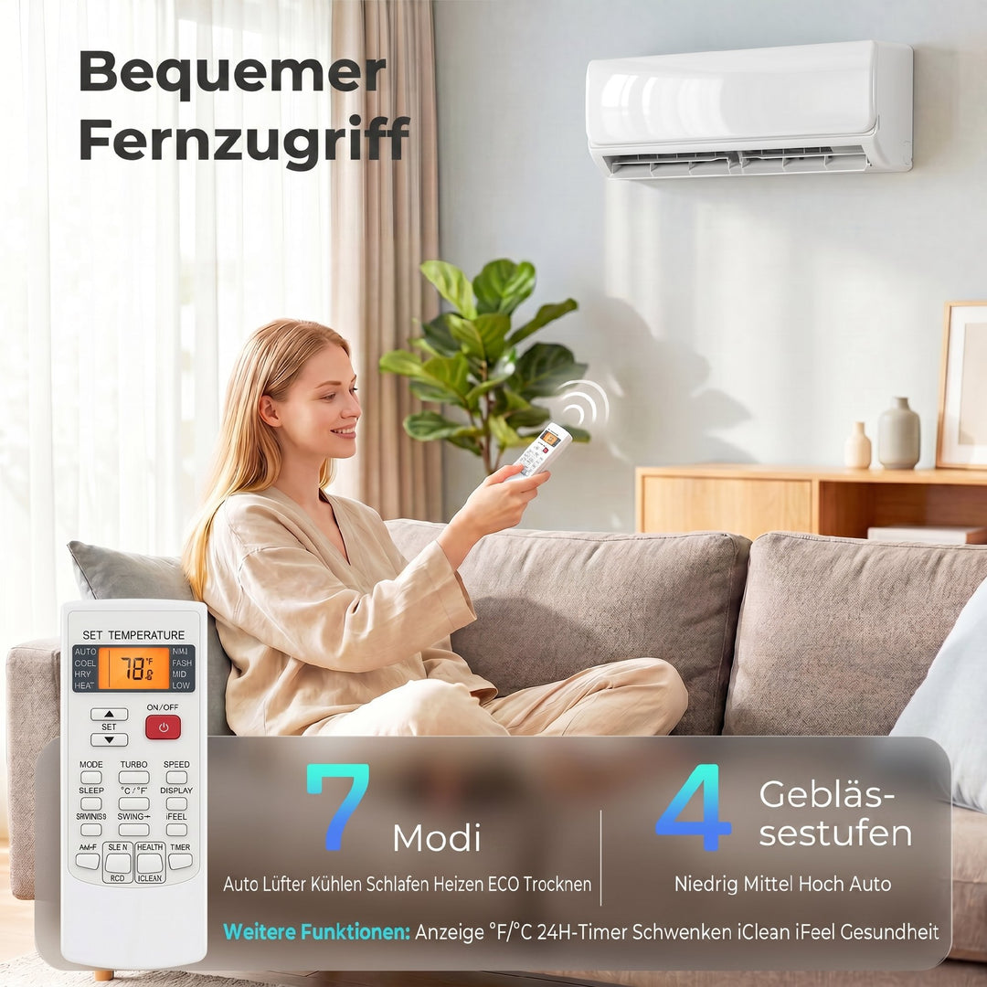 9000 BTU Mini Split Aircondition & Varmepumpe, WiFi-aktiveret inverter-klimaanlæg med installationssæt