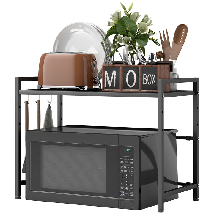 Mikrobølgeovnshylde, 3 kroge, udtrækkelig, metal, 40 cm høj, sort