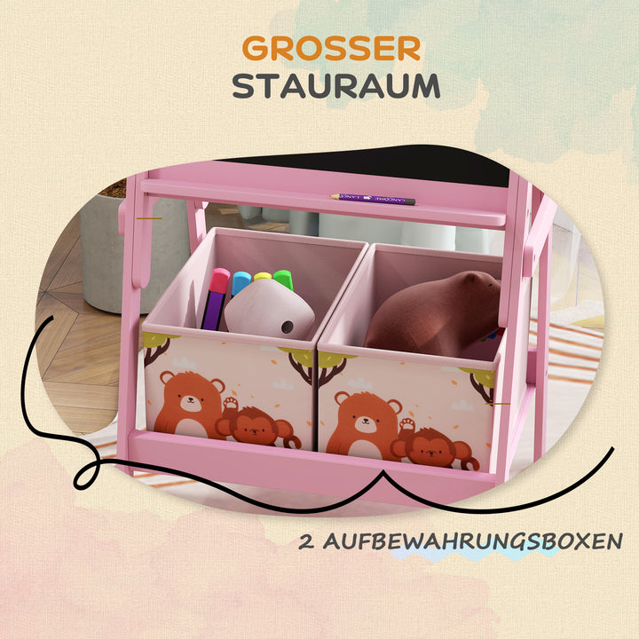 2-I-1 børnestaffeli med whiteboard, tavle og opbevaringskasser, til børn i alderen 3-8 år, lyserød