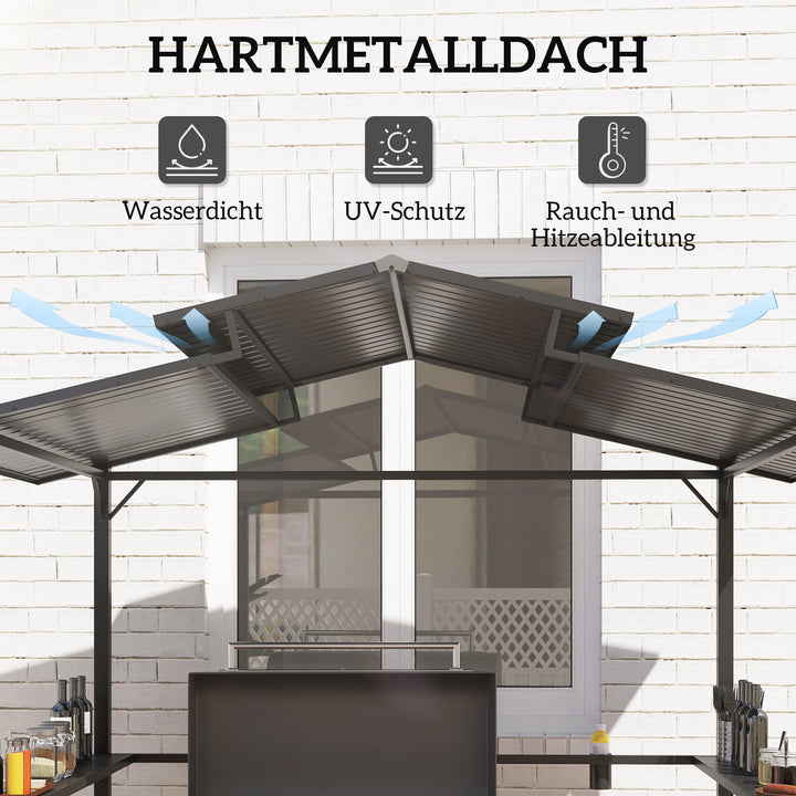 Grillpavillon 250 x 160 x 250 cm, vandtæt havepavillon med dobbeltlagstag og sidehylder, sort