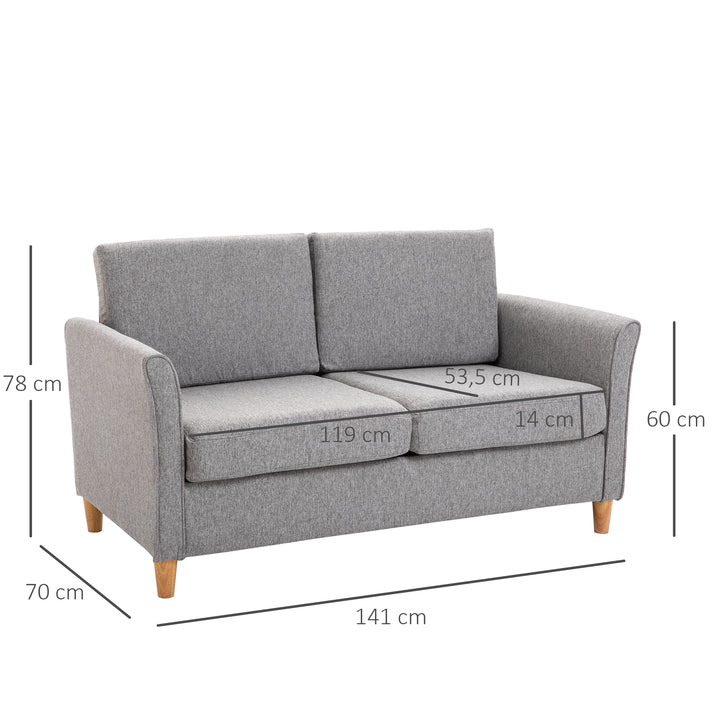 ® To-personers sofa | aftagelige hynder | hør, skum, gummitræ | lysegrå | 141 x 70 x 78 cm