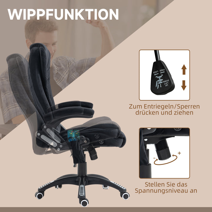 Kontorstol med massage- og varmefunktion, ergonomisk, højdejusterbar, sort