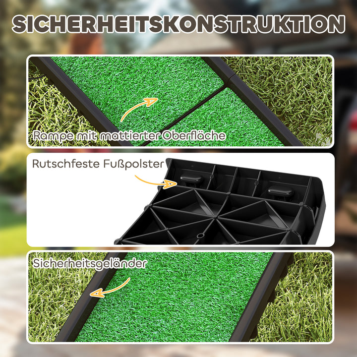 Sammenklappelig hunderampe, skridsikker hundetrappe, indstigningshjælp til bilbagagerum, til dyr op til 90 kg, 155x38,5x15,5 cm, sort