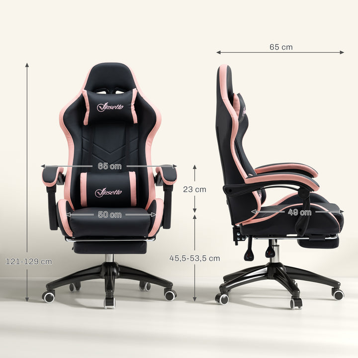 Kontorstol, gamingstol, 1 nakkestøtte, 1 lændestøtte, pink + sort