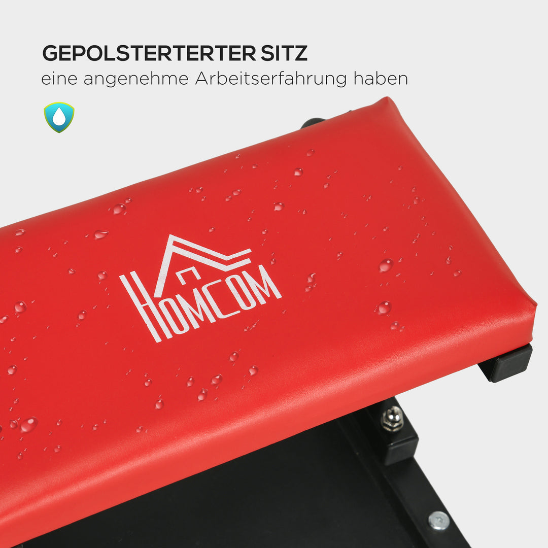 Værkstedsskammel, robust og komfortabel, 38x35x37cm, rød/sort