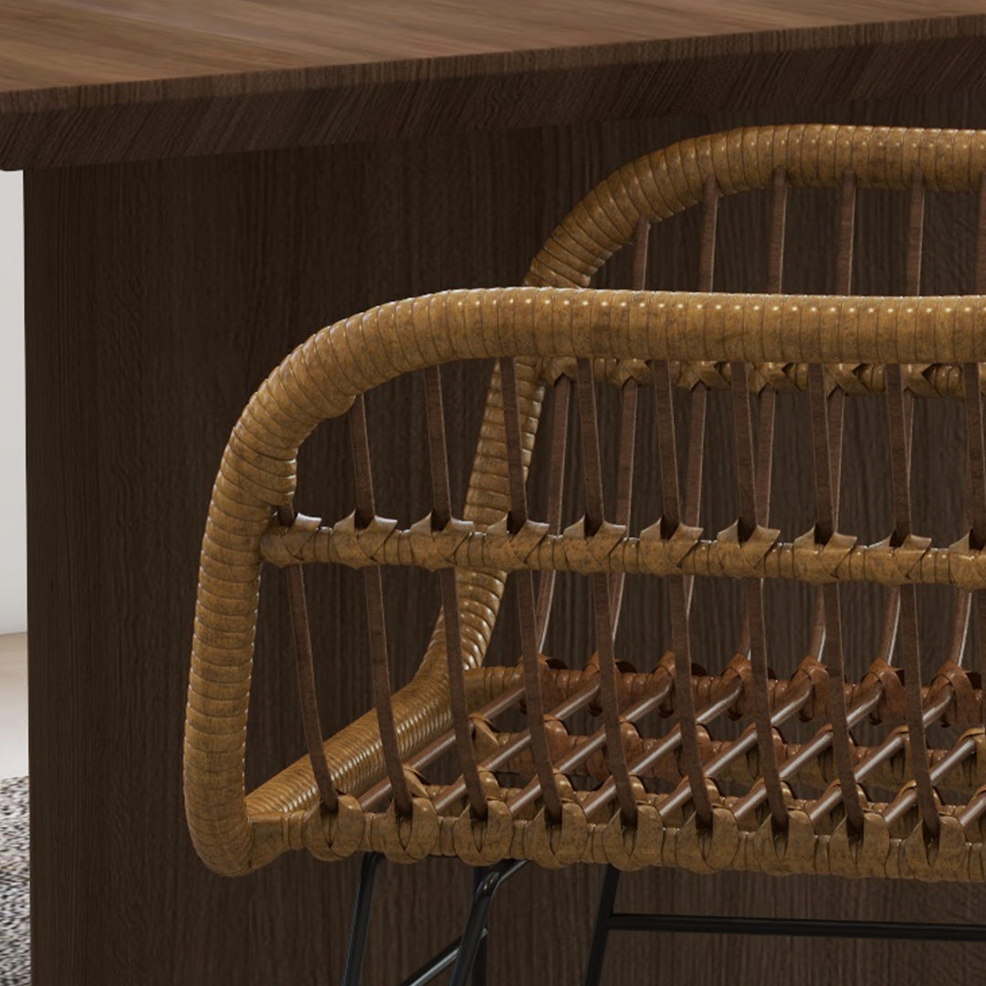 Sæt med 2 køkkenstole i boho-stil, pe-rattan, 56 x 60 x 79 cm, naturlig + sort