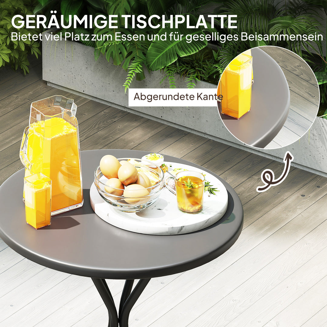 Havebord 60 x 70 cm, vejrbestandigt balkonbord i stål, rundt spisebord med fodstøtte sort