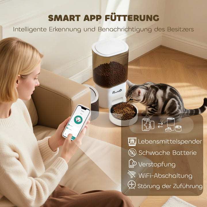 Automatisk foderautomat og 2,5 liters vanddispenser til små hunde og katte, hvid