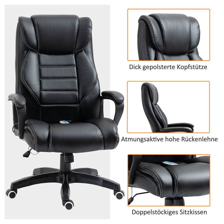 Kontorstol med massage, højdejusterbar lederstol, ergonomisk drejestol, spillestol, computerstol, massagestol, 6 vibrationspunkter, linnedfølelse, justerbar, sort, 66 x 78 x 112-120 cm