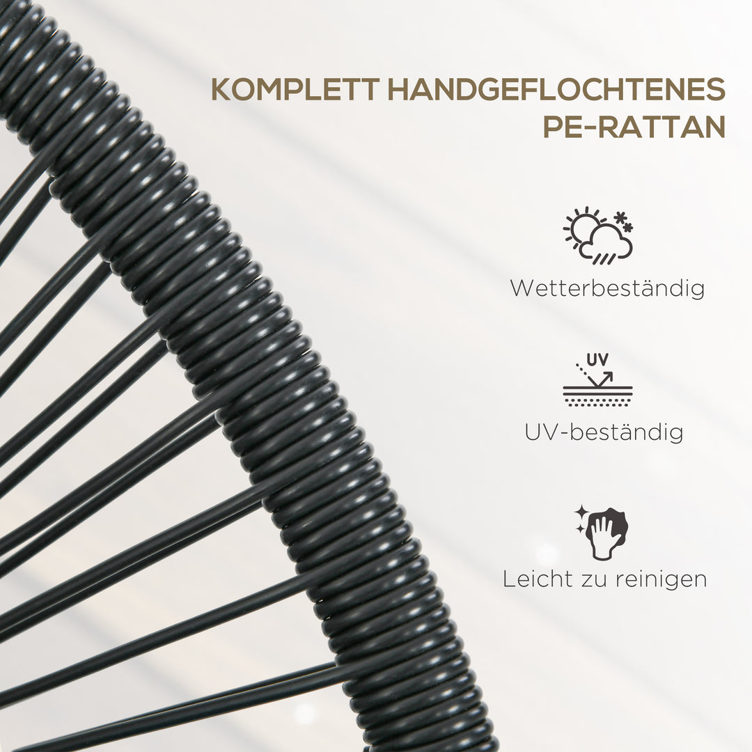 Rattan lænestol, boho stil afslapningslænestol, 132 cm x 72 cm x 83 cm, sort