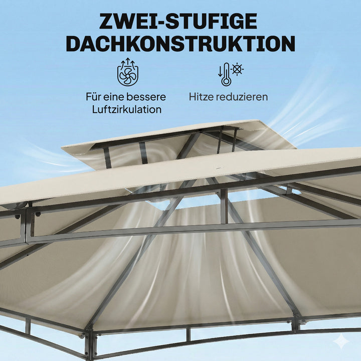 3x3m pavillon, vandafvisende, stabil, vintersikker, havepavillon med udtrækkelig topramme, dobbelttag, cremehvid