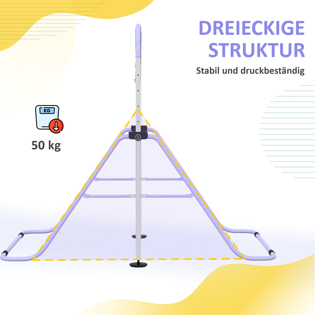 Børne parallelle stænger med ringe, højdejusterbare, foldbare, skridsikkert, stålstel, 148x105x88-128 cm, lyserød