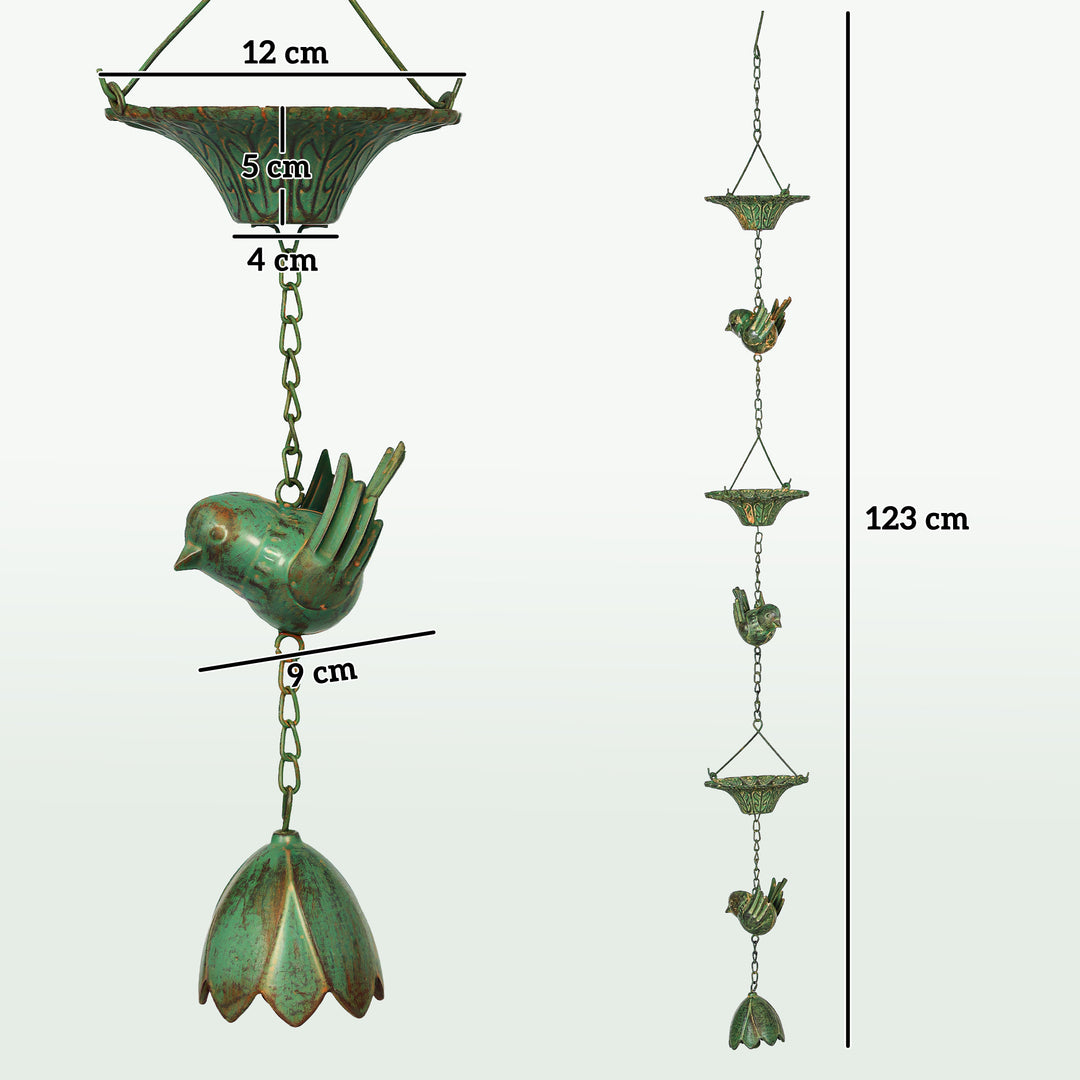 Sæt med 3 regnkæder 123 cm metal regnkæde med påsat fuglebøjle, bell green