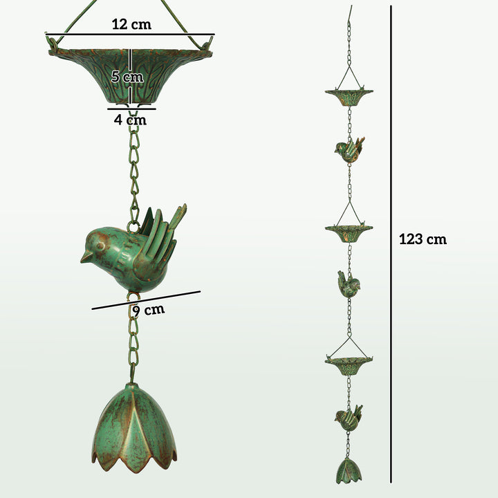 Sæt med 3 regnkæder 123 cm metal regnkæde med påsat fuglebøjle, bell green