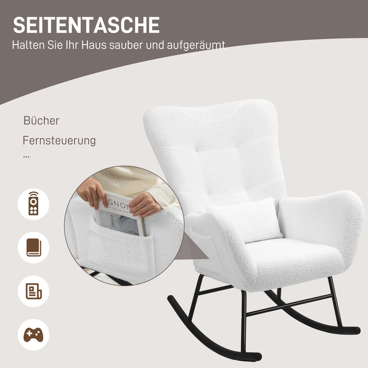 Gyngestol, blødt betræk, lændehynde, skridsikker, op til 120 kg, hvid