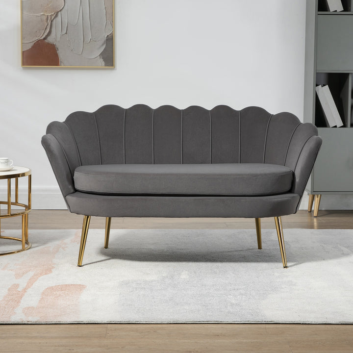 2-Personers loungesofa med bløde og generøse hynder, polstret sofa, siddemøbler, polstrede møbler, designersofa, elegant, fløjl, polyester, grå, 133 x 63 x 75 cm