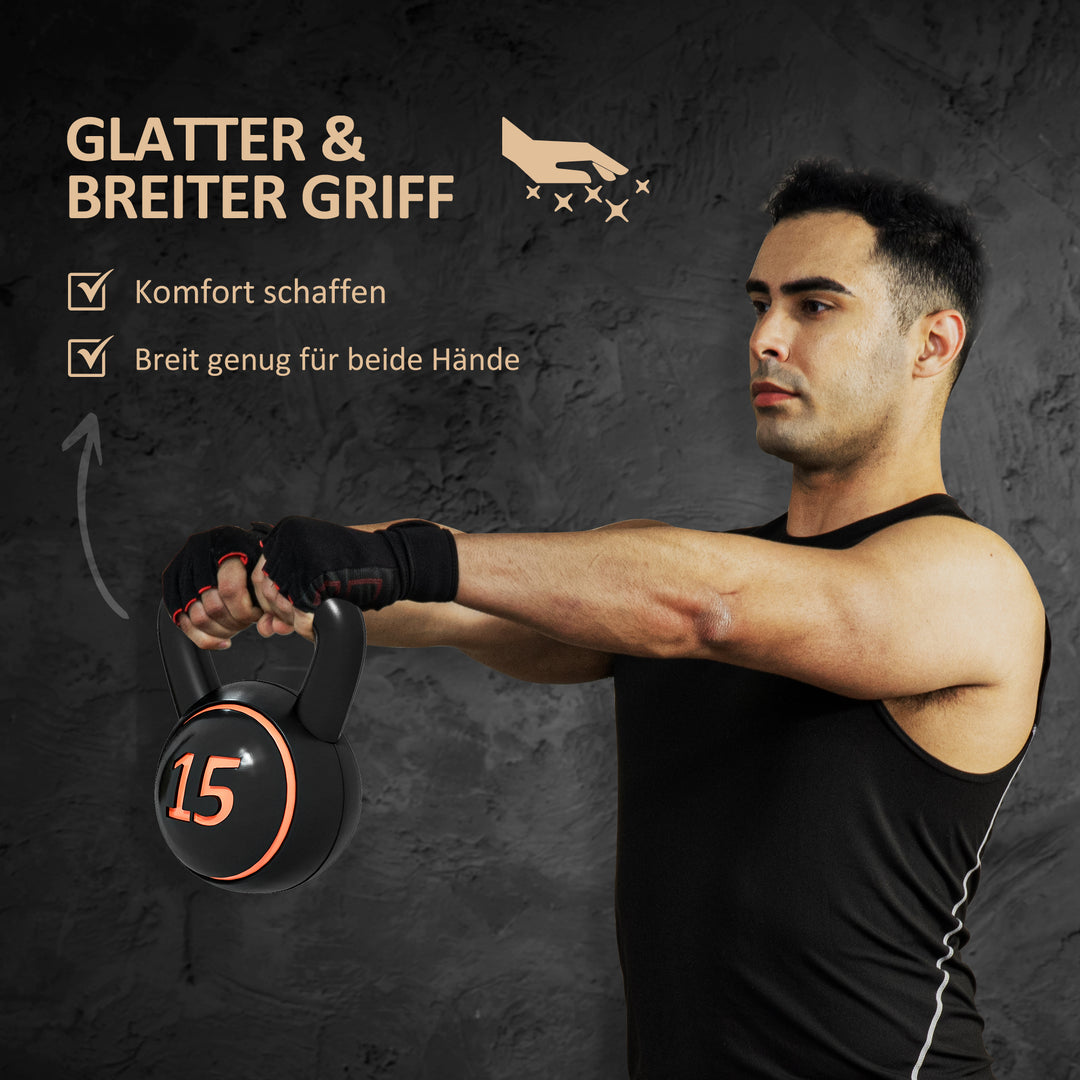 Kettlebell-sæt, 3 kettlebells 2,2 kg/4,5 kg/6,8 kg, plastikhus, sort